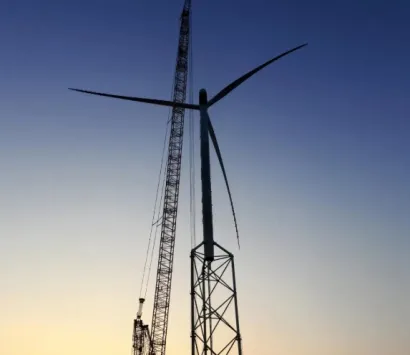 A prototype Envision Energy wind turbine with Nabrawind self-erecting tower technology