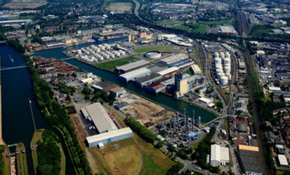 The site (bottom center) inside Klimahafen Gelsenkirchen where VoltH2 will build its hydrogen plant.