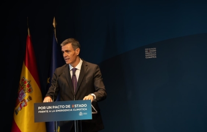 El presidente del Gobierno, Pedro Sánchez, clausura el acto de presentación de la propuesta de Pacto de Estado frente a la emergencia climática