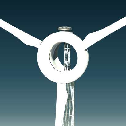 A render of the ring that carries the blades against an evening sky. (Mega Windforce)