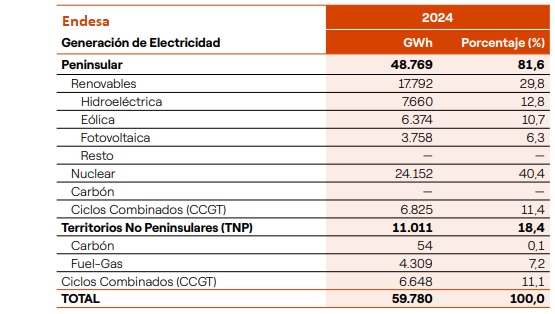 Generación de electricidad. Endesa. 2024