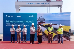 La china Dajin entrega a RWE la mitad de los 72 monopilotes del parque eólico marino Thor