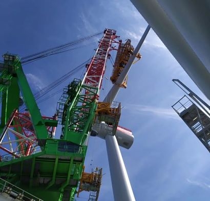 DEME Offshore installs the first turbine at the SeaMade offshore wind farm in the Belgian North Sea